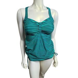 Beach Bump by Motherhood Maternity Striped Tankini Swimsuit S Blue Green